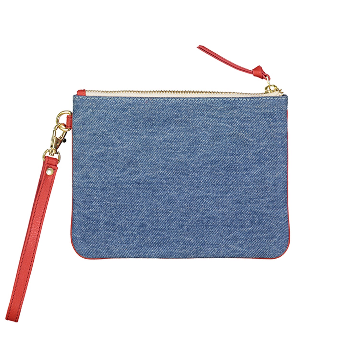 pochette cuir et empiècement jean et clou