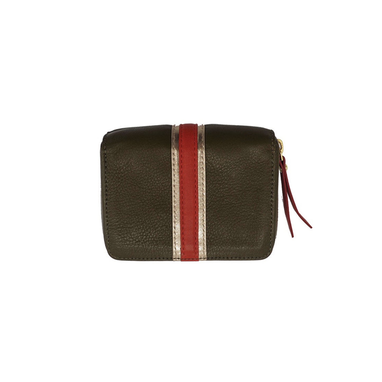 Portefeuille en cuir napa d'agneau avec bande rouge et argent