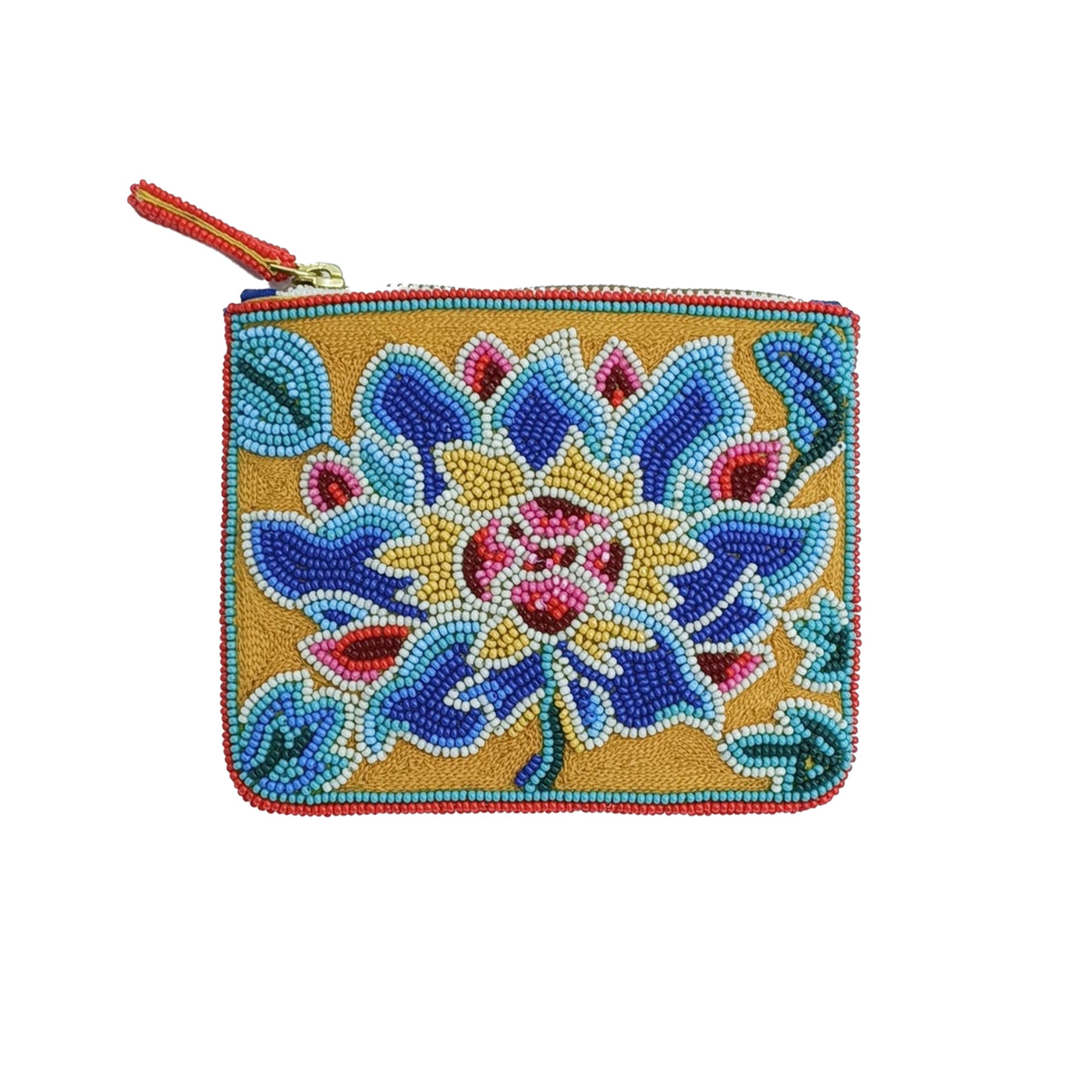Porte-monnaie brodé motif fleur tibétaine
