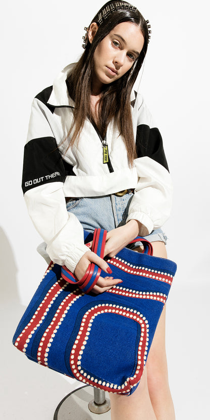 tote bag coton bleu rouge motif aborigène