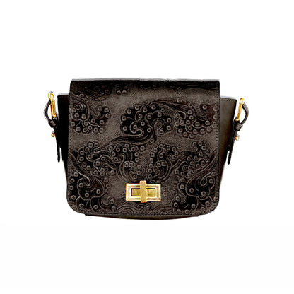 sac bandoulière cuir embossé noir 