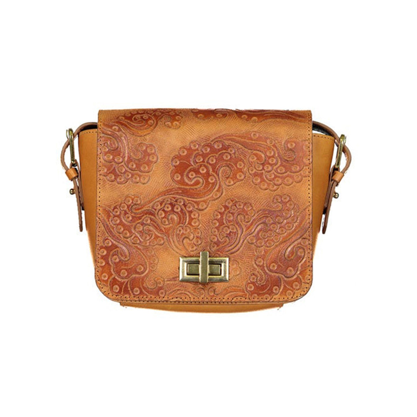 sac bandoulière cuir embossé camel