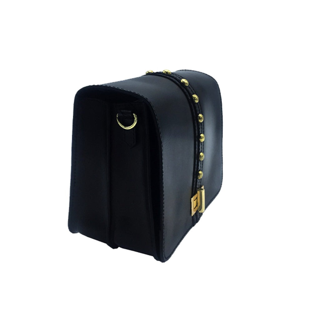 sac bandoulière cuir lisse noir clou doré 