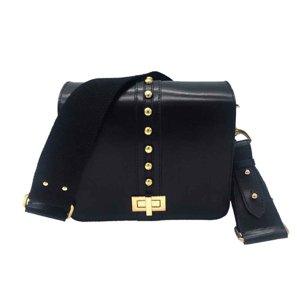 sac bandoulière cuir lisse noir clou doré 