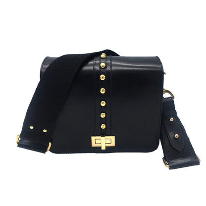sac bandoulière cuir lisse noir clou doré 