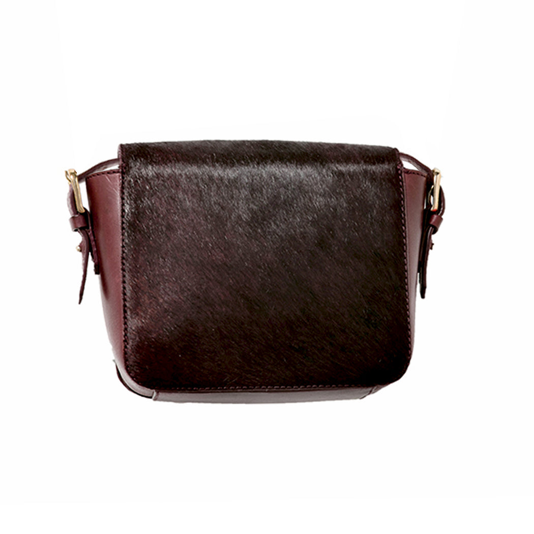 sac bandoulière cuir bordeaux poils