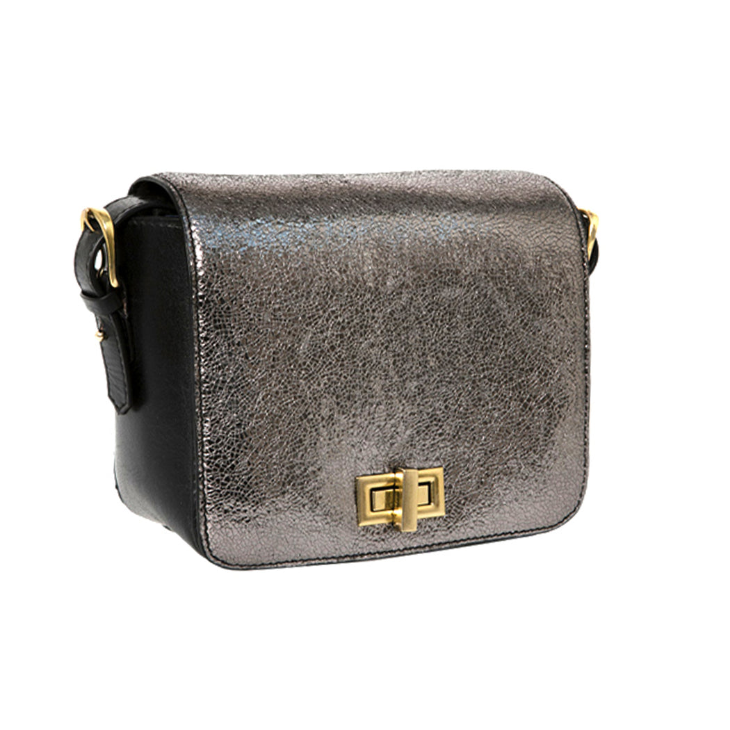 sac bandoulière cuir gris métal
