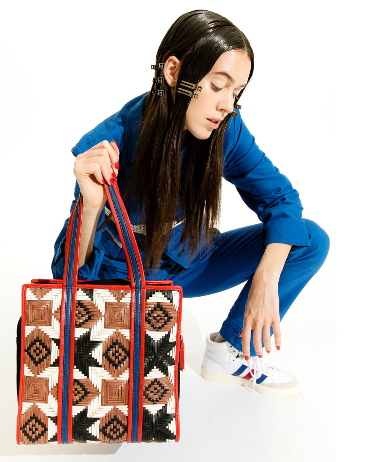 cabas en cuir tressé anse cuir