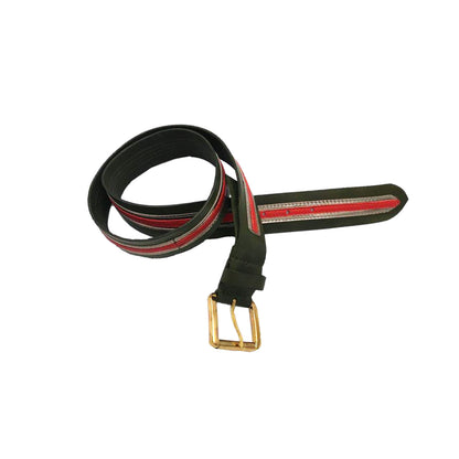 Ceinture en cuir de vachette kaki, métal et rouge