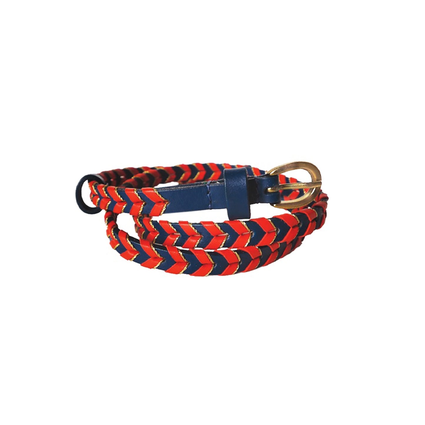 Ceinture en cuir de vachette tressé et fil lurex doré