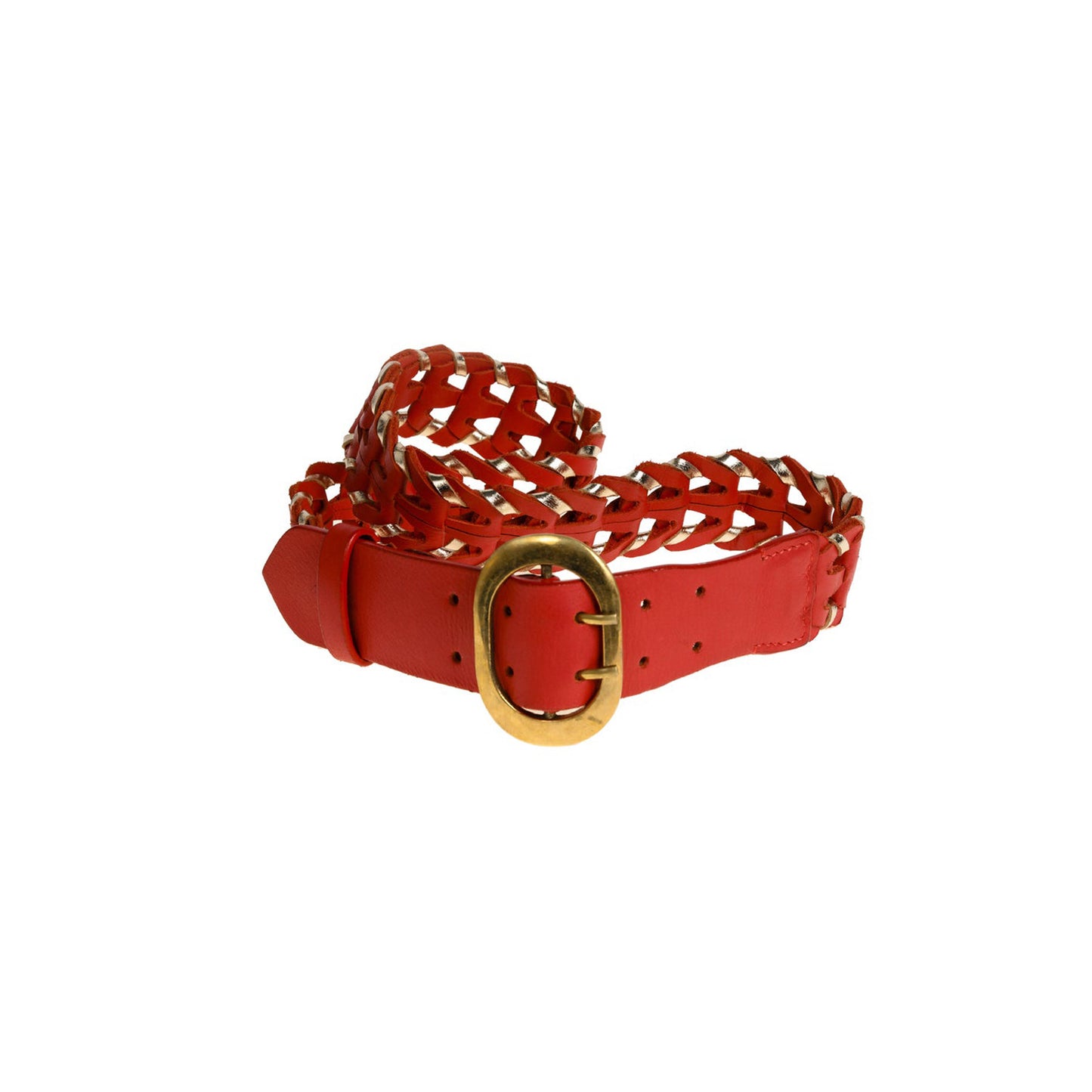 Ceinture en cuir de vachette bicolore tressé main