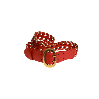 Ceinture en cuir de vachette bicolore tressé main