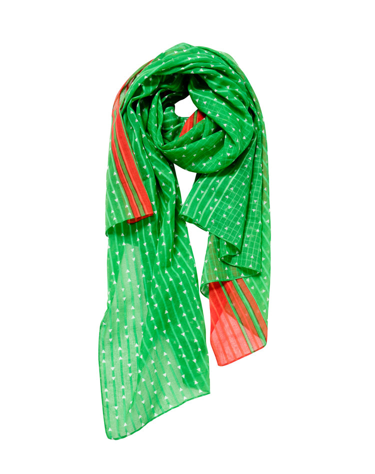 Foulard 100% coton triangle vert bande rouge