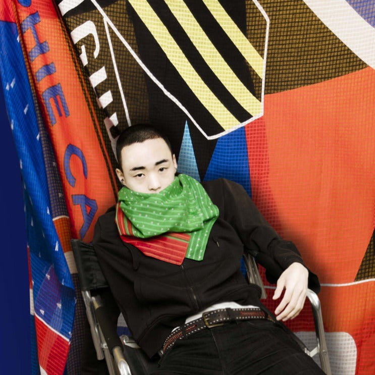 Foulard 100% coton rouge bleu jaune argent