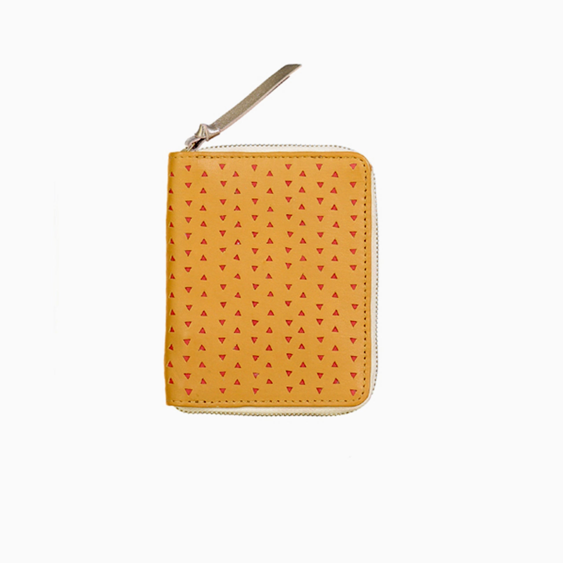 Portefeuille en cuir napa de veau et de mouton perforé moutarde