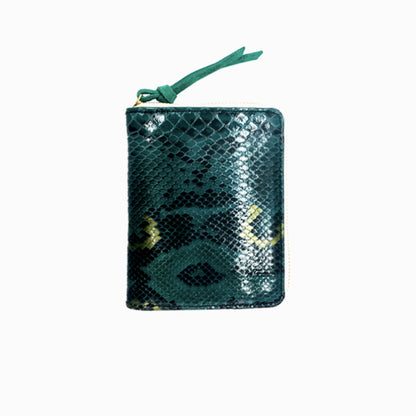 Portefeuille en cuir imprimé serpent bleu pétrole et or