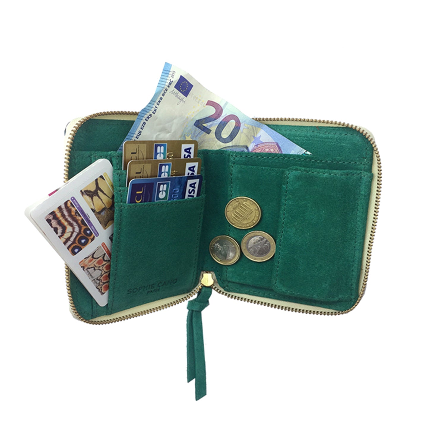 Portefeuille en cuir imprimé serpent bleu pétrole et or