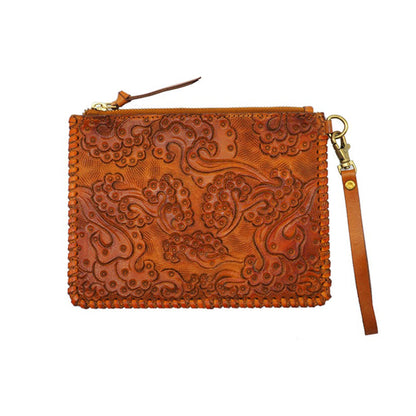 pochette cuir embossée cognac 