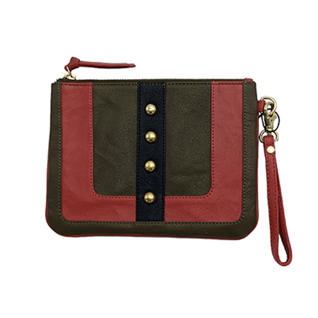 pochette cuir kaki et clou 