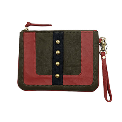 pochette cuir kaki et clou 