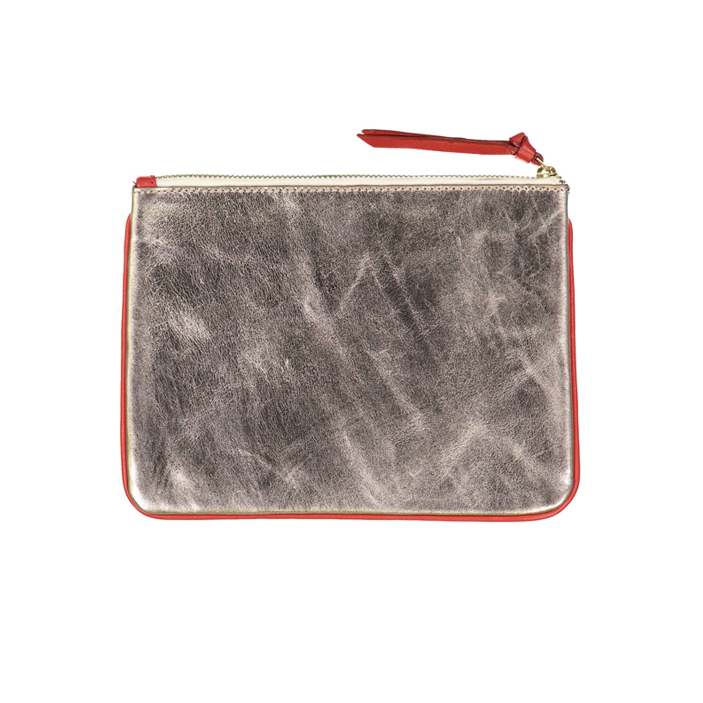 pochette cuir bleu et gris métallisé perforé 