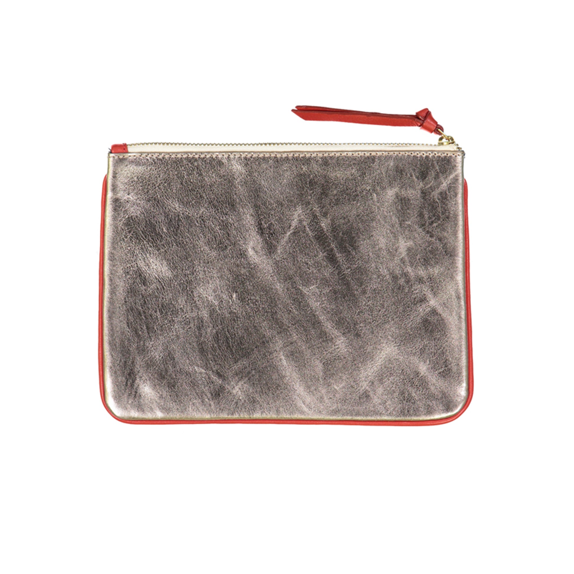 pochette cuir bleu et gris métallisé perforé 