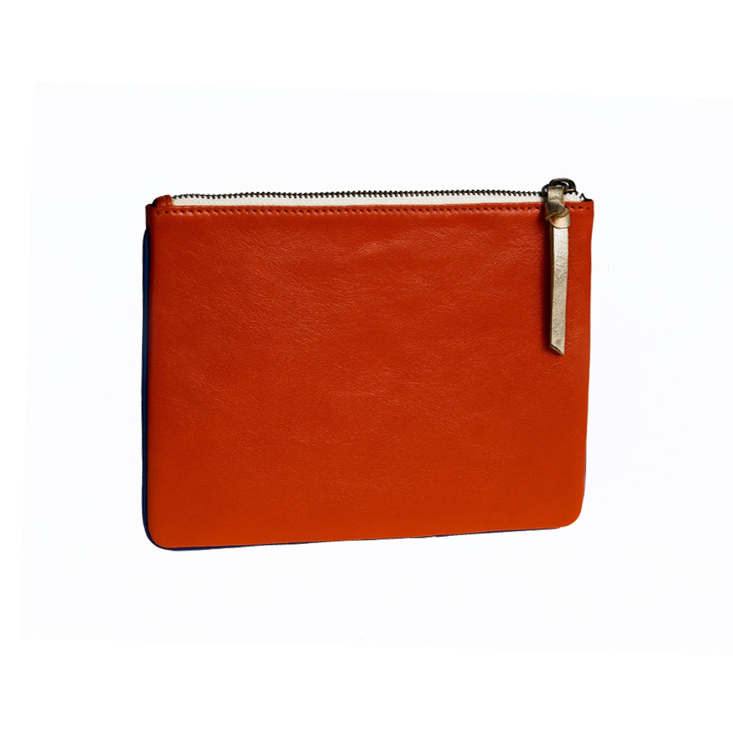 pochette en cuir métallisé et cuir imprimé