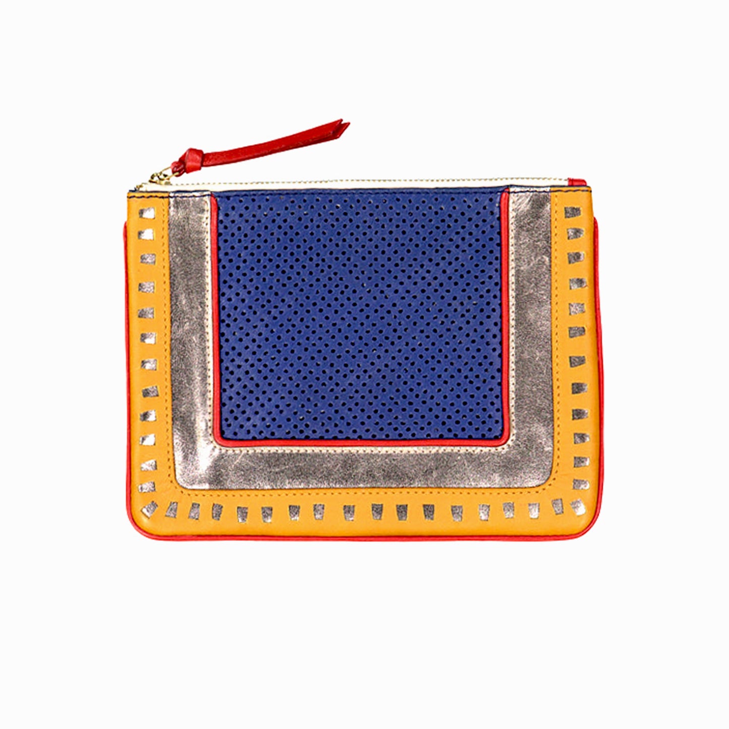 pochette cuir métallisé et perforé