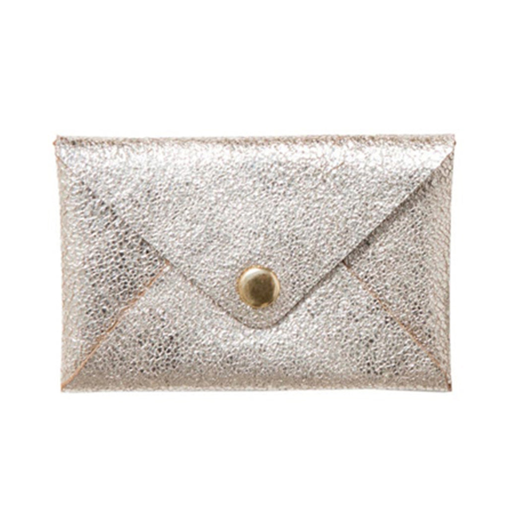 Porte cartes de visite en cuir blanc argenté effet craquelé