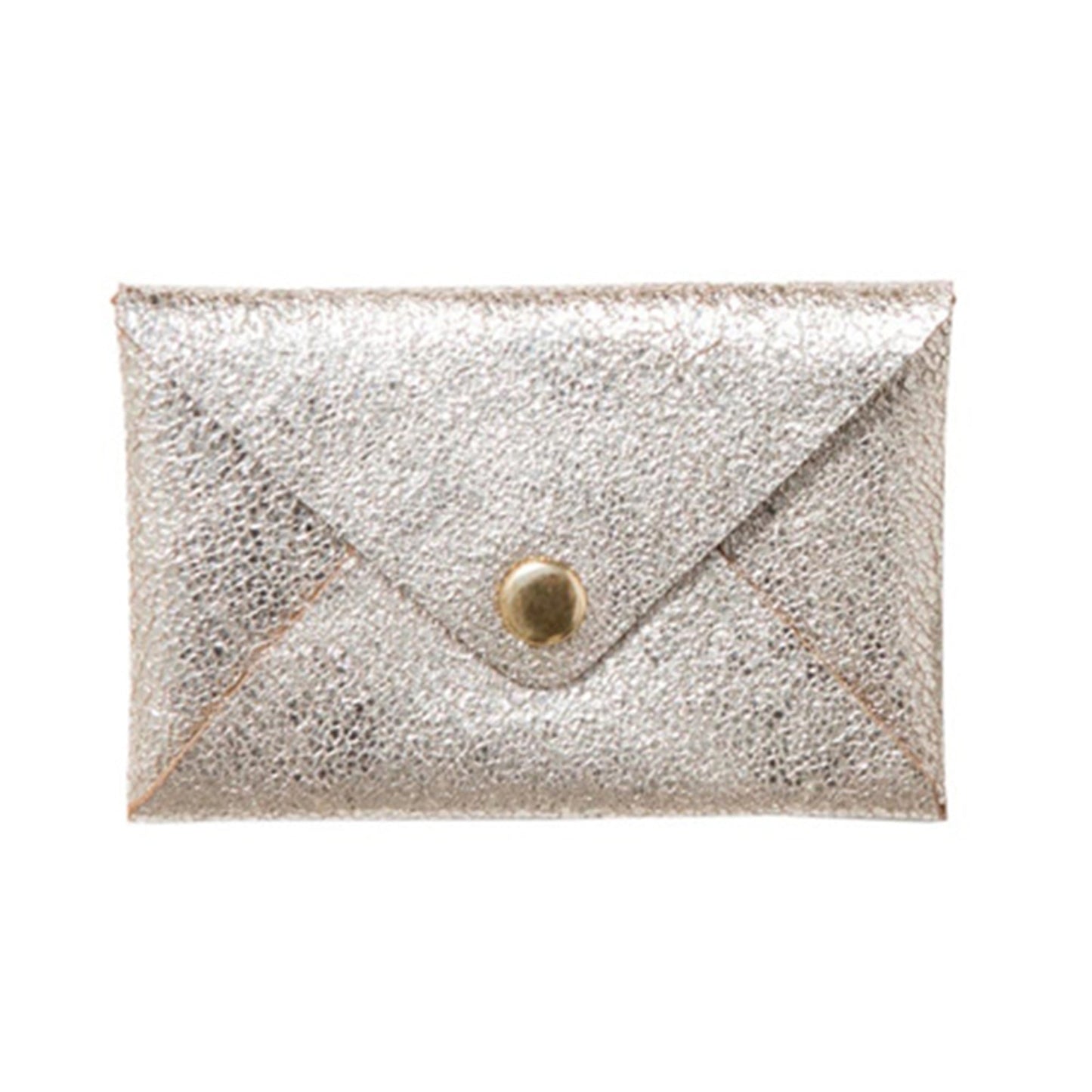 Porte cartes de visite en cuir blanc argenté effet craquelé