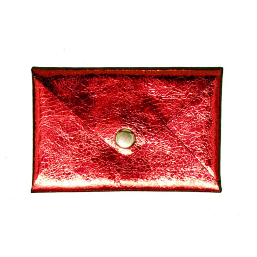 Porte cartes de visite en cuir rouge argenté effet craquelé