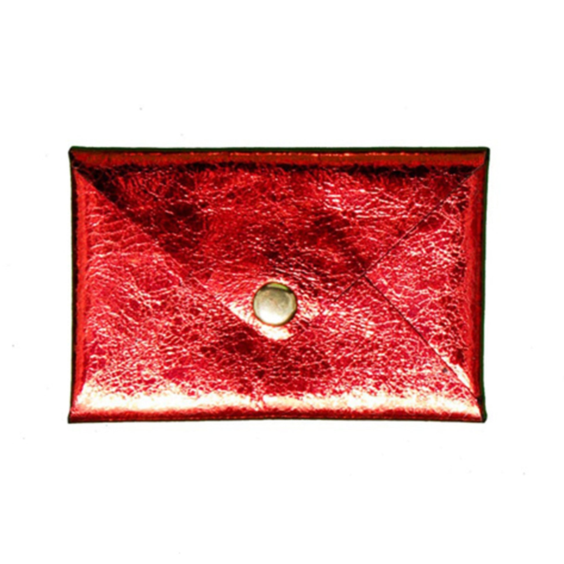 Porte cartes de visite en cuir rouge argenté effet craquelé