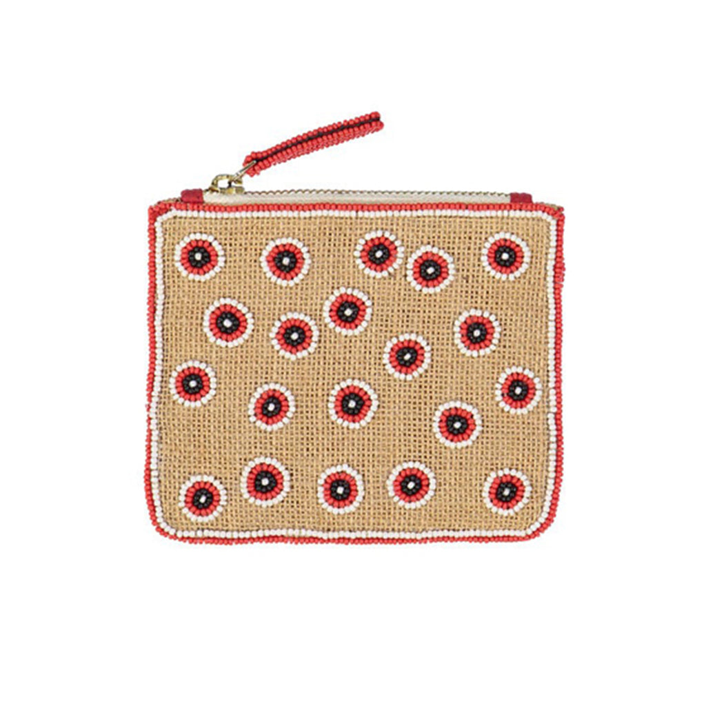 Porte-monnaie en jute brodé à la main motif tache 