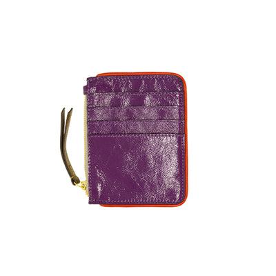 Porte cartes en cuir vinyle violet et métallique doré