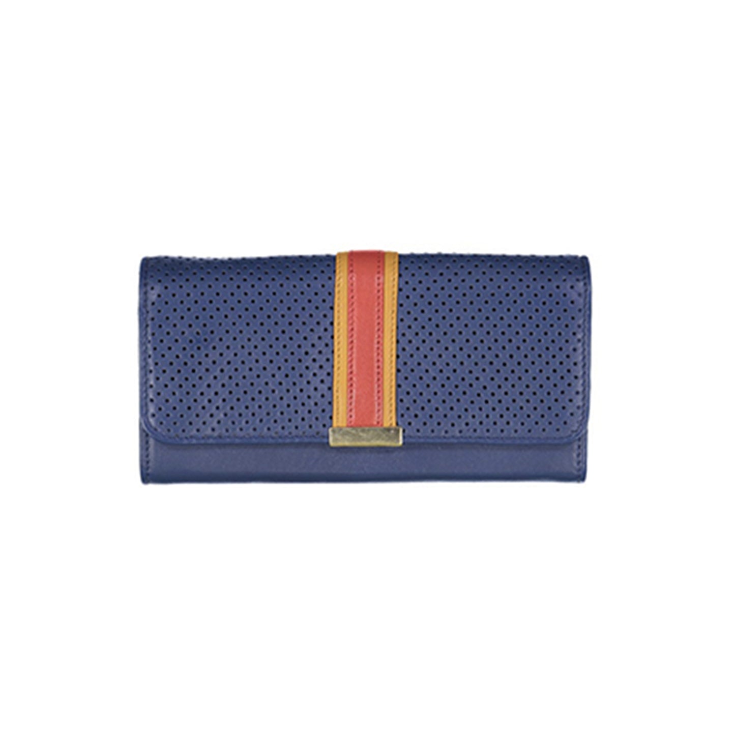 Portefeuille en cuir napa d'agneau et cuir de vachette perforé bleu