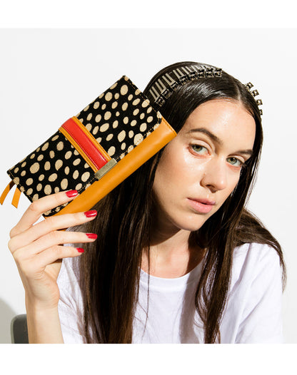 Portefeuille en cuir napa d'agneau et cuir de vachette imprimé