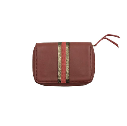 Portefeuille en cuir de vachette avec bande rouge et argent