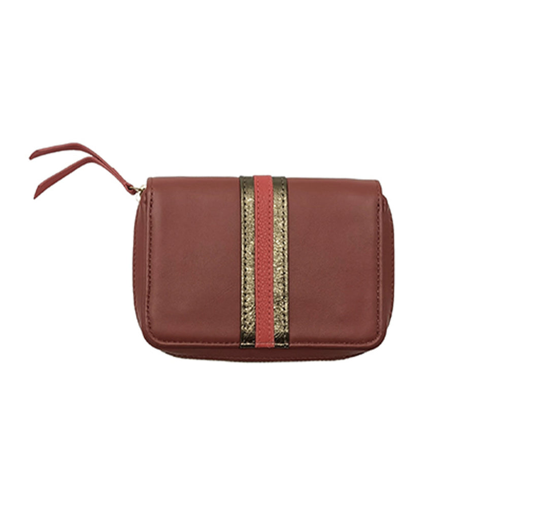 Portefeuille en cuir de vachette avec bande rouge et argent