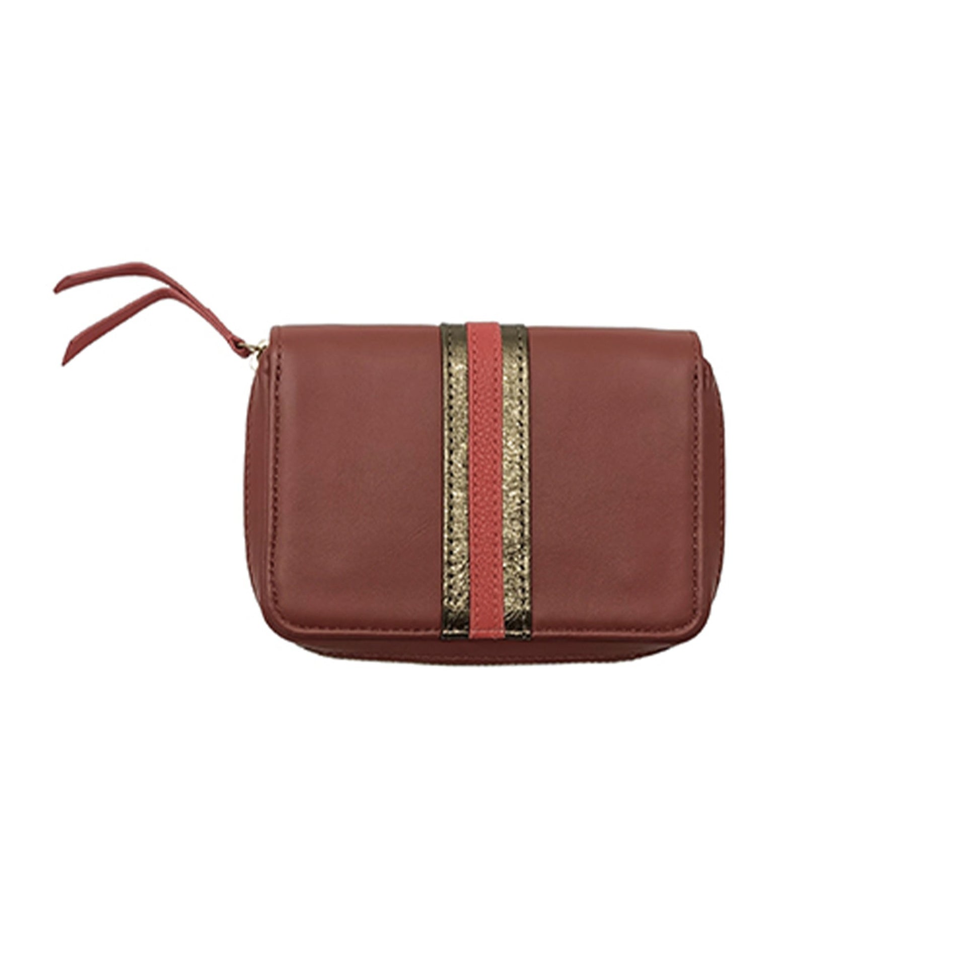 Portefeuille en cuir de vachette avec bande rouge et argent