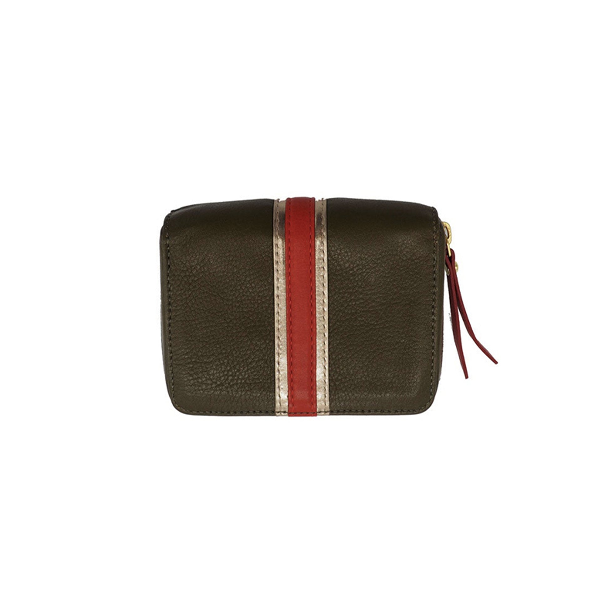 Portefeuille en cuir napa d'agneau avec bande rouge et argent