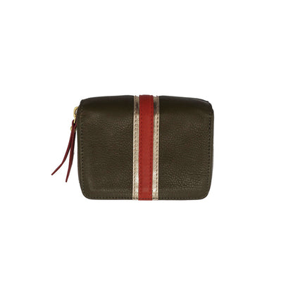 Portefeuille en cuir napa d'agneau avec bande rouge et argent