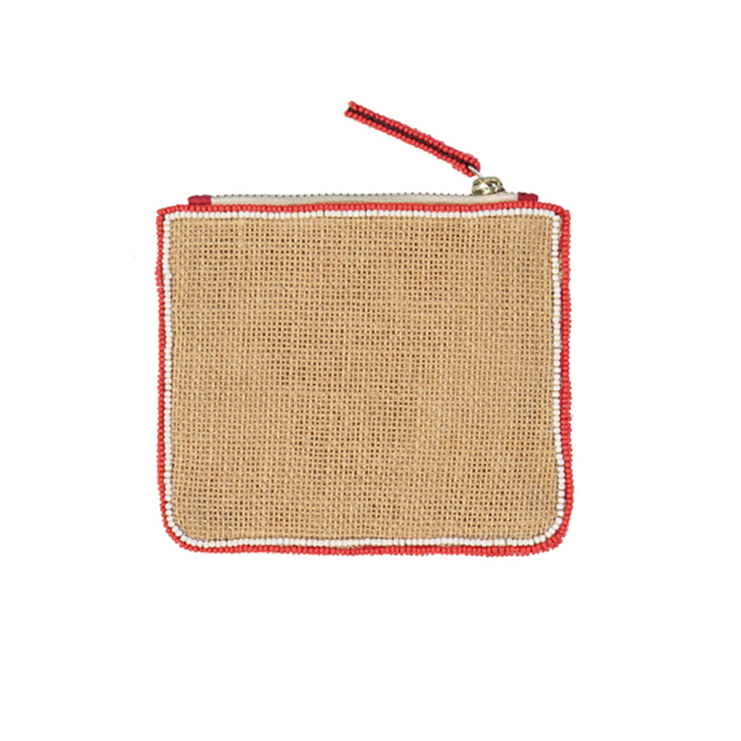 Porte-monnaie en jute brodé à la main motif tache 