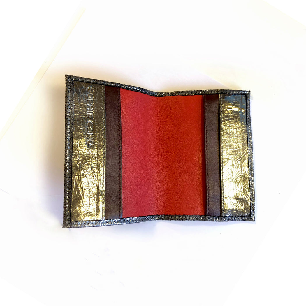 Porte Passeport en cuir napa d'agneau metal craquelé