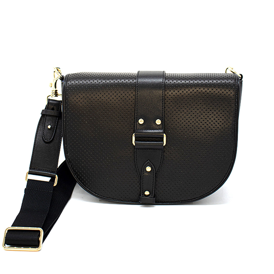 Sac en cuir perforé noir et cuir glacé noir