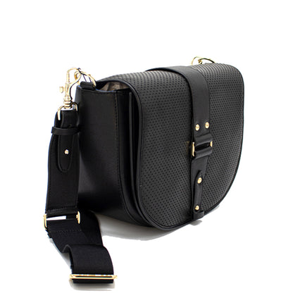 Sac en cuir perforé noir et cuir glacé noir