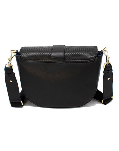 Sac en cuir perforé noir et cuir glacé noir