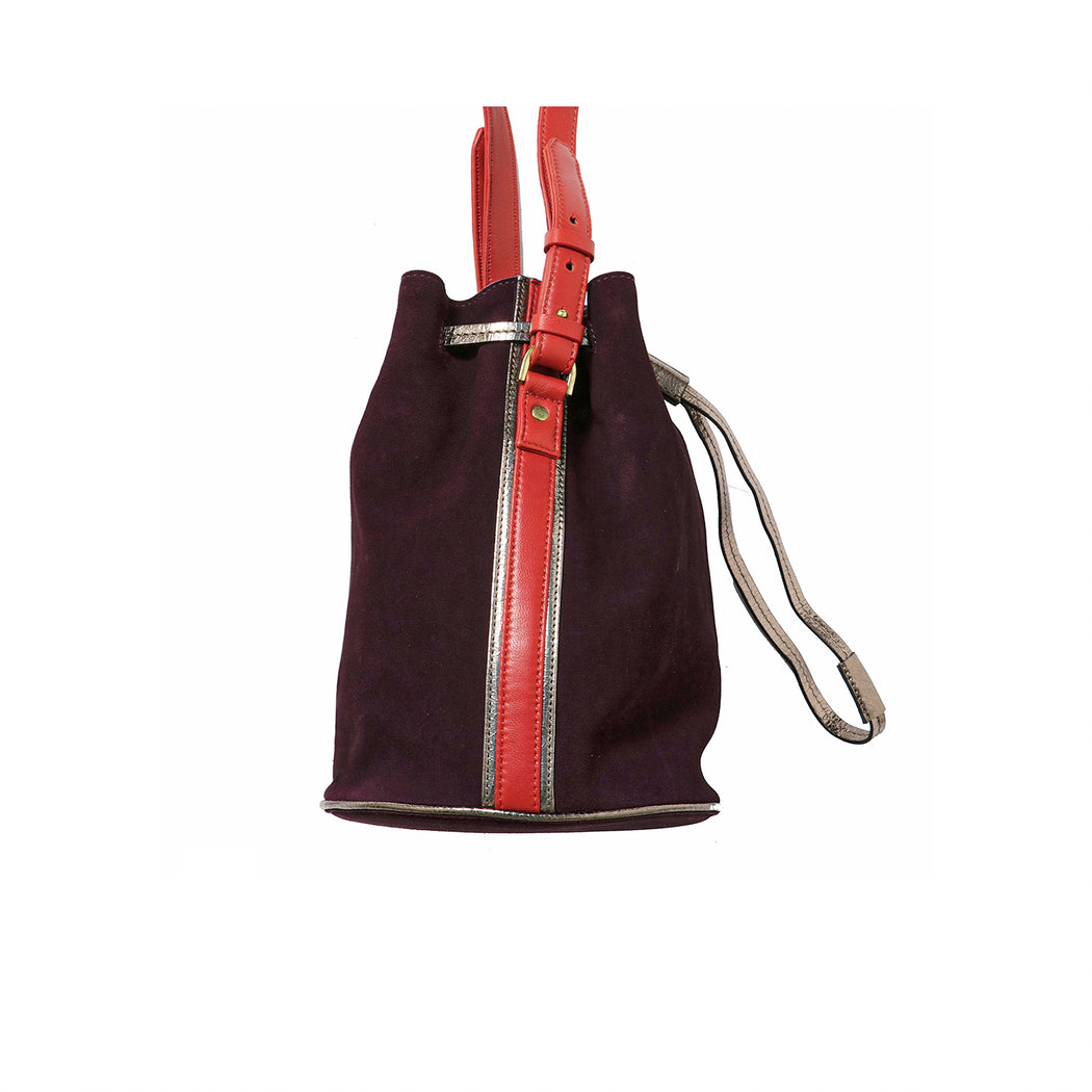 Sac sceau en cuir d'agneau et suede bordeaux