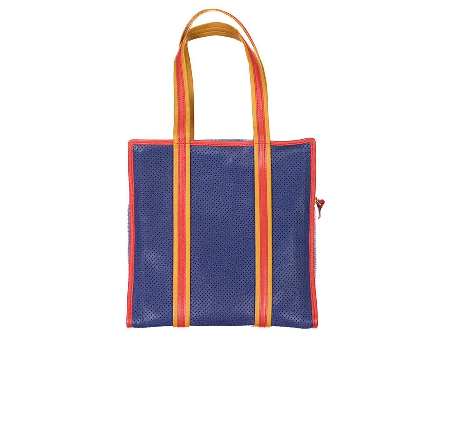 cabas cuir de vachette naturel perforé bleu