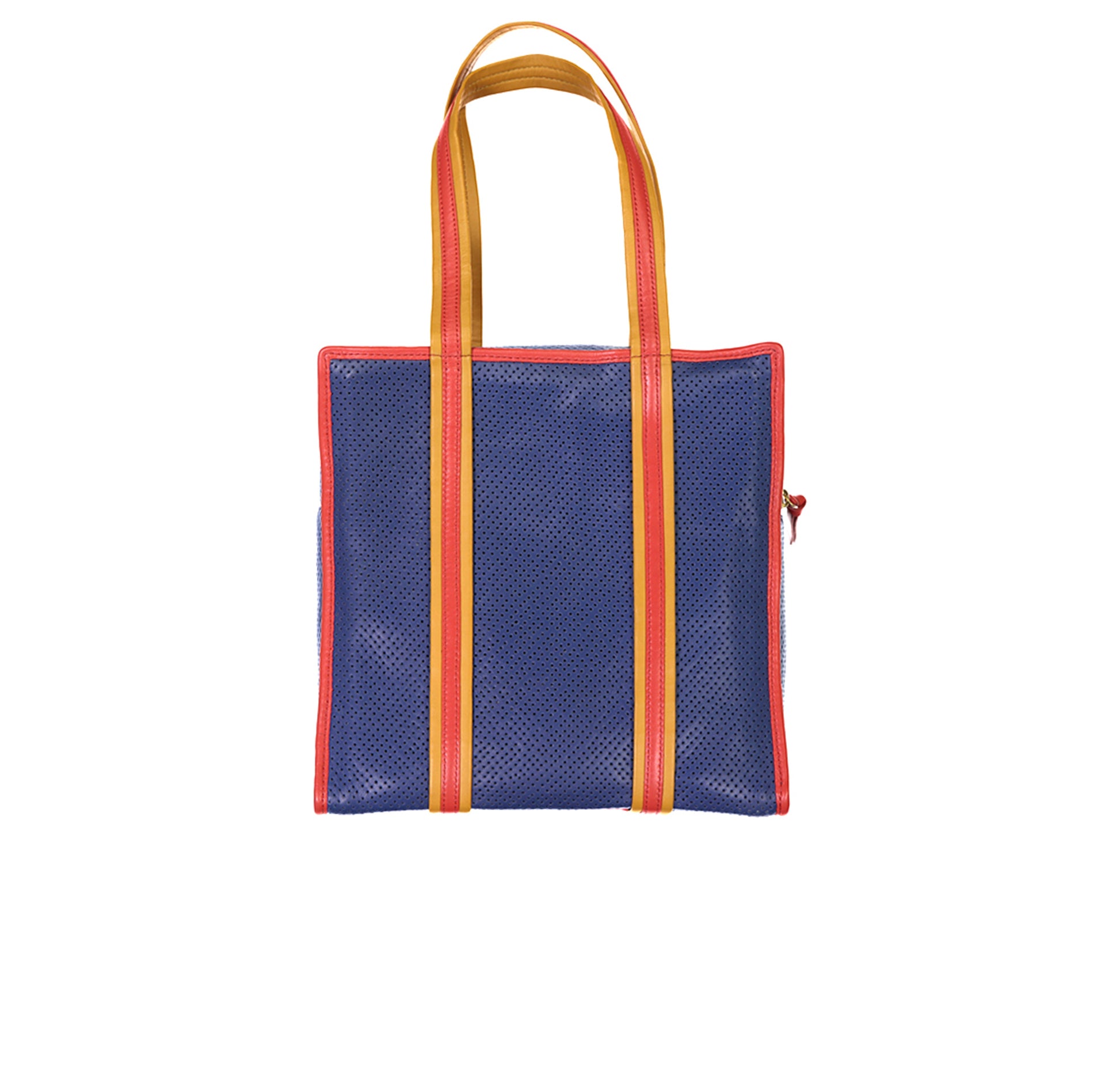 cabas cuir de vachette naturel perforé bleu