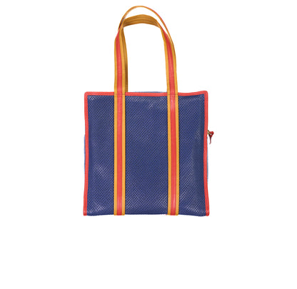 cabas cuir de vachette naturel perforé bleu